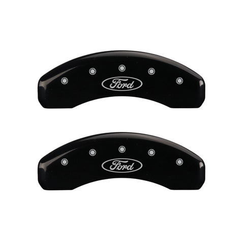 MGP 4 Caliper Covers Engraved Front & Rear Oval logo/Ford Black finish silver ch - 10243SFRDBK