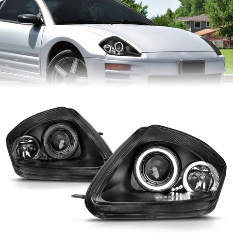 ANZO 2000-2005 Mitsubishi Eclipse Projector Headlights w/ Halo Black - 121332