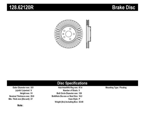 StopTech Drilled Sport Brake Rotor - 128.62120R