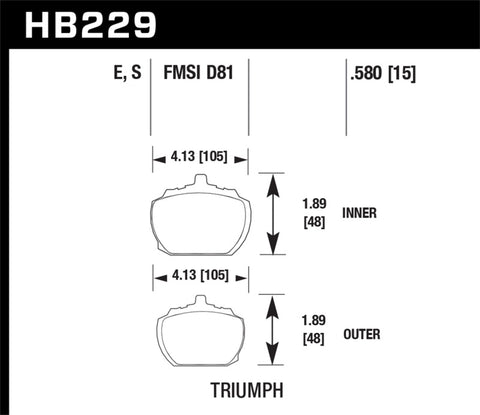 Hawk70-73 Triumph Stag Blue 9012 Race Front Brake Pads - HB229E.580