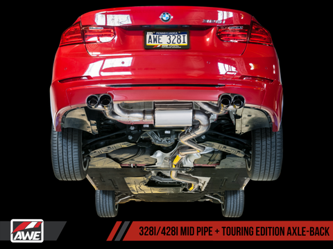 AWE Tuning BMW F3X N20/N26 328i/428i Touring Edition Exhaust Quad Outlet - 80mm Diamond Black Tips - 3010-43036