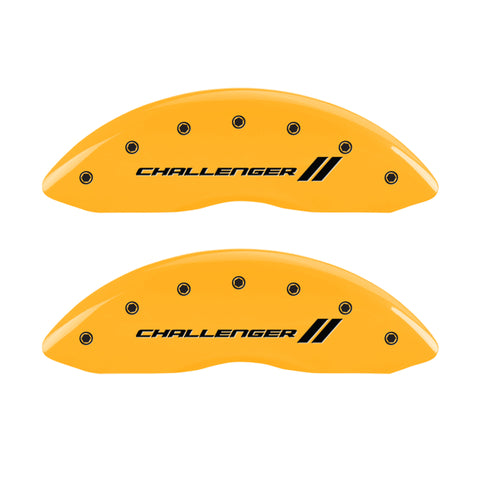 MGP 4 Caliper Covers Engraved Front & Rear With stripes/Challenger Yellow finish black ch - 12181SCL1YL