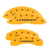 MGP 4 Caliper Covers Engraved Front & Rear With stripes/Challenger Yellow finish black ch - 12088SCL1YL