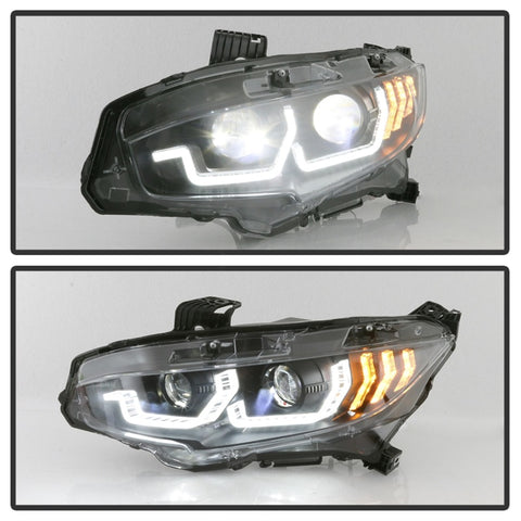 Spyder Honda Civic 16-18 2DR/4DR/Hatchback Headlight Black PRO-YD-HC16PL-SEQ-BK - 5087539