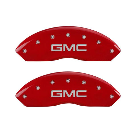 MGP 4 Caliper Covers Engraved Front & Rear Denali Red finish silver ch - 34002SDNLRD