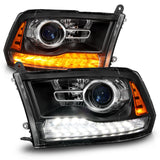 ANZO 09-18 Dodge Ram 1500/2500/3500 LED Plank Style Headlights Switchback + Sequential - Matte Black - 111609