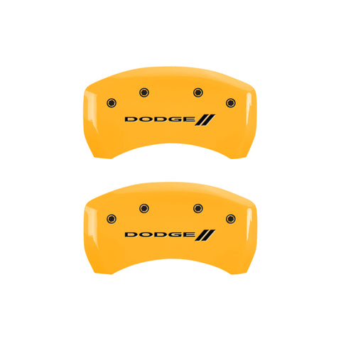 MGP 4 Caliper Covers Engraved Front & Rear With stripes/Dodge Yellow finish black ch - 12181SDD3YL