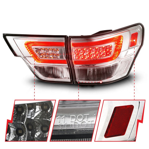 ANZO 11-13 Jeep Grand Cherokee LED Taillights w/ Lightbar Chrome Housing/Clear Lens 4pcs - 311441