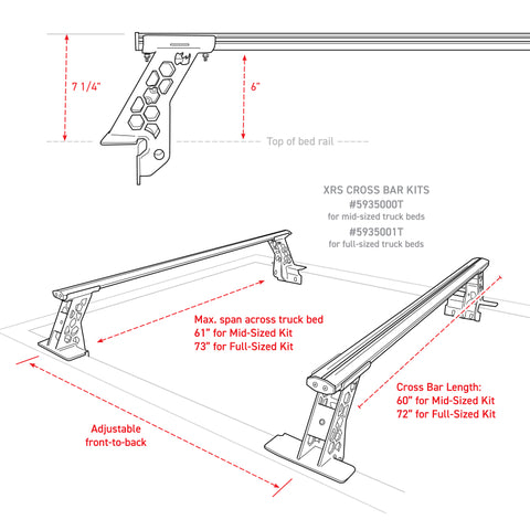 Go Rhino 15-22 Ford F-150 / 07-21 Toy. Tundra XRS Cross Bars Kit - Tex Blk (Attch Tonneau Cvr T-Trk) - 5935015T