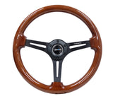 NRG Reinforced Steering Wheel (350mm / 3in. Deep) Brown Wood w/Blk Matte Spoke/Black Center Mark - RST-018BR-BK