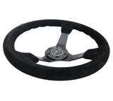 NRG Reinforced Steering Wheel (350mm / 3in. Deep) Blk Suede/Blk Bball Stitch w/5mm Matte Black Spoke - RST-036MB-S-BK