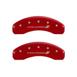 MGP 4 Caliper Covers Engraved Front & Rear With stripes/Challenger Red finish silver ch - 12088SCL1RD