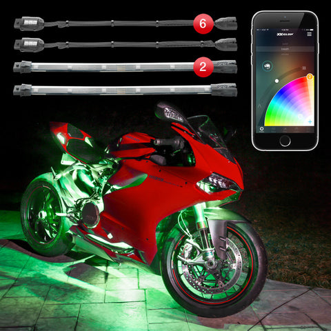 XK Glow Strip Million Color XKCHROME Smartphone App ATV/Motorcycle LED Light Kit 6xPod + 2x10In - KS-Moto-Mini