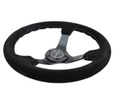 NRG Reinforced Steering Wheel (350mm / 3in. Deep) Blk Suede/Silver BBall Stitch w/5mm Mt. Blk Spokes - RST-036MB-S-SL