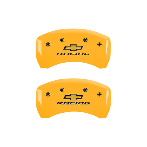 MGP 4 Caliper Covers Engraved Front & Rear Chevy racing Yellow finish black ch - 14231SBRCYL