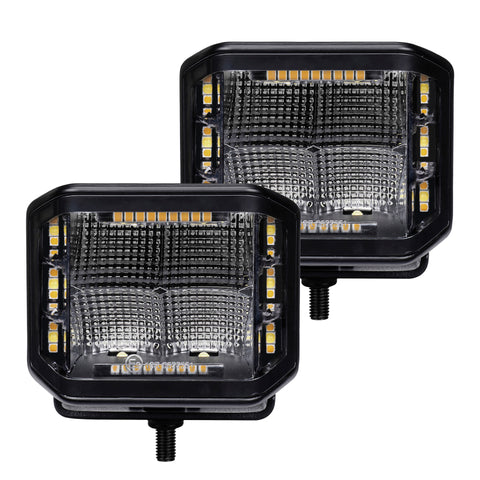 Go Rhino Xplor Blackout Combo Series Cube Sideline LED Flood Lights w/Amber 4x3 - Blk (Pair) - 750700322FCS