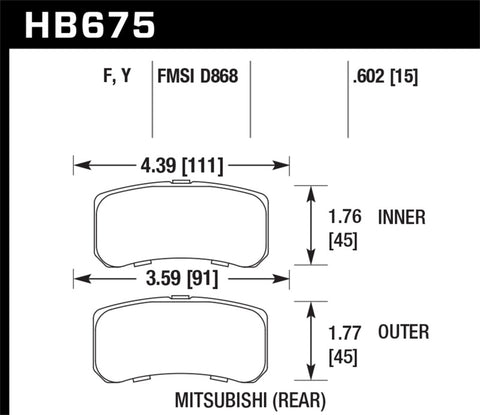 Hawk 09+ Mitsubishi Lancer Ralliart / 08+ Lancer GTS LTS Rear Brake Pads - HB675Y.602