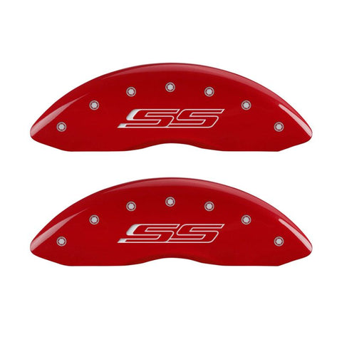 MGP 4 Caliper Covers Engraved Front & Rear Gen 5/SS Red finish silver ch - 14215SSS5RD