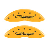 MGP 4 Caliper Covers Engraved Front & Rear Cursive/Charger Yellow finish black ch - 12162SCHSYL