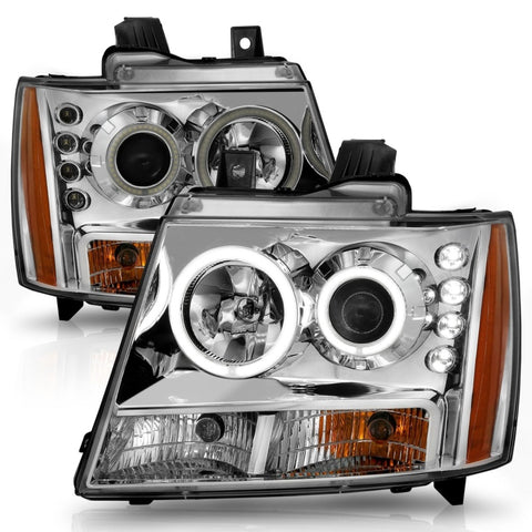 ANZO 2007-2013 Chevrolet Avalanche Projector Headlights w/ Halo Chrome - 111108