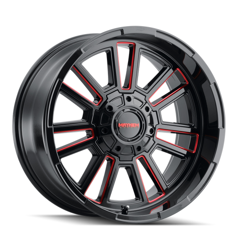 Mayhem 8115 Apollo 20x9 / 5x139.7 BP / 0mm Offset / 110mm Hub Black w/ Prism Red Wheel - 8115-2997BTR