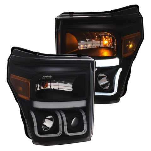 ANZO 11-16 Ford F-150 Super Duty Projector Headlights w/ U-Bar Switchback Black w/ Amber - 111386