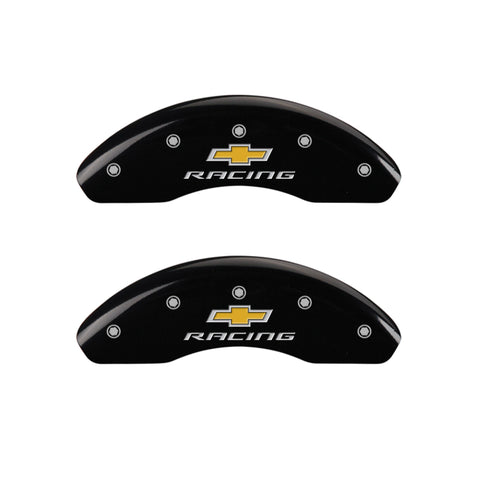 MGP Front set 2 Caliper Covers Engraved Front Chevy racing Black finish silver ch - 14208FBRCBK