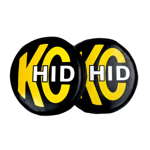 KC HiLiTES 8in. Round Soft Cover HID (Pair) - Black w/Yellow Brushed KC Logo - 5818