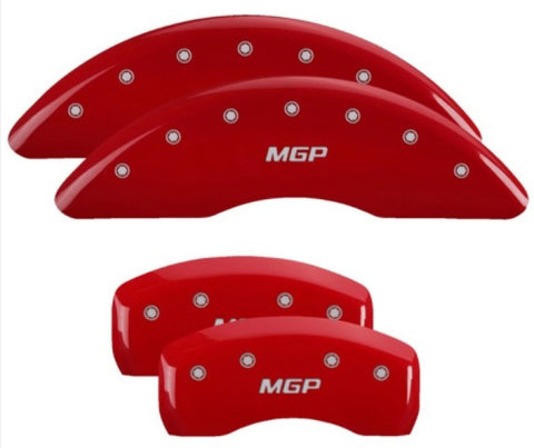 MGP 4 Caliper Covers Engraved Front & Rear MGP Red Finish Silver Characters 2017 Kia Sportage - 21194SMGPRD