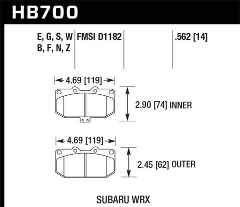 Hawk 06-07 Subaru Impreza WRX Front ER-1 Brake Pads - HB700D.562