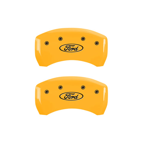 MGP 4 Caliper Covers Engraved Front & Rear Oval logo/Ford Yellow finish black ch - 10222SFRDYL