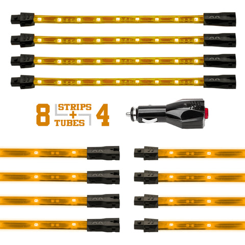 XK Glow Strip Single Color Underglow LED Accent Light Car/Truck Kit Amber - 8x24In Tube + 4x8In - XK041005-A