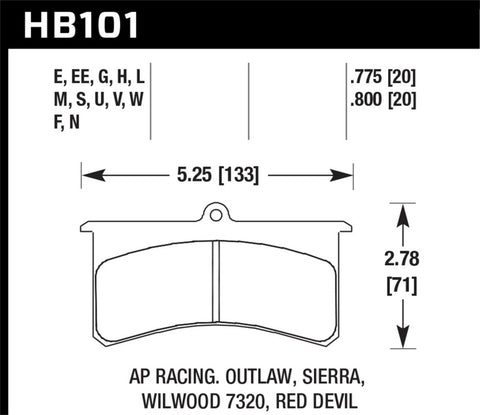 Hawk DTC-80 Wilwood SL/AP Racing/Outlaw 20mm Race Brake Pads - HB101Q.800