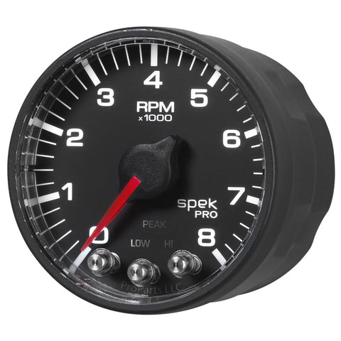 Autometer Spek-Pro Black 2 1/16 inch 8K RPM Tach w/ Shift Light and Peak Memory - P334328