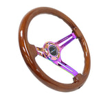 NRG Reinforced Steering Wheel (350mm / 3in. Deep) Brown Wood w/Blk Matte Spoke/Neochrome Center Mark - RST-018BR-MC