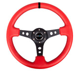 NRG Reinforced Steering Wheel (350mm / 3in. Deep) Red Suede w/Blk Circle Cutout Spokes - RST-006S-RR