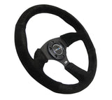 NRG Reinforced Steering Wheel (350mm / 2.5in. Deep) Blk Suede Comfort Grip w/5mm Matte Blk Spokes - RST-023MB-S