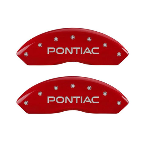 MGP 4 Caliper Covers Engraved Front & Rear 06-09 Pontiac Solstice Red Finish Silver Pontiac Logo - 18030SPOPRD