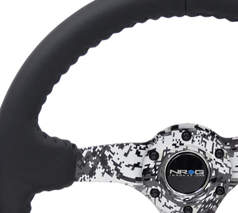 NRG Reinforced Steering Wheel (350mm / 3in. Deep) Blk Leather w/Hydrodipped Digi-Camo Spokes - RST-036DC-R