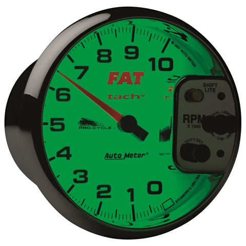 Autometer Pro-Cycle Gauge Tach 5in 10K Rpm Shift- Lite 2&4 Cylinder White Fat Tach - 19265