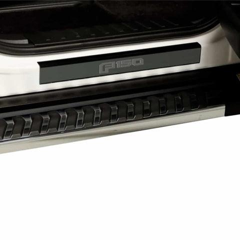 Putco 15-20 Ford F-150 - Regular Cab &amp; SuperCab w/ F-150 Etching (2pcs) Black Platinum Door Sill - 95145BPFD