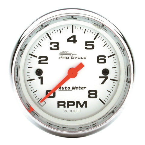 Autometer Pro-Cycle Gauge Tach 2 5/8in 8K Rpm 2&4 Cylinder White - 19305