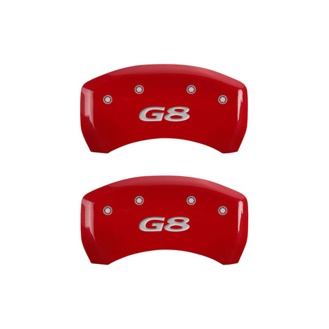 MGP 4 Caliper Covers Engraved Front Pontiac Engraved Rear G8 Red finish silver ch - 18011SPG8RD