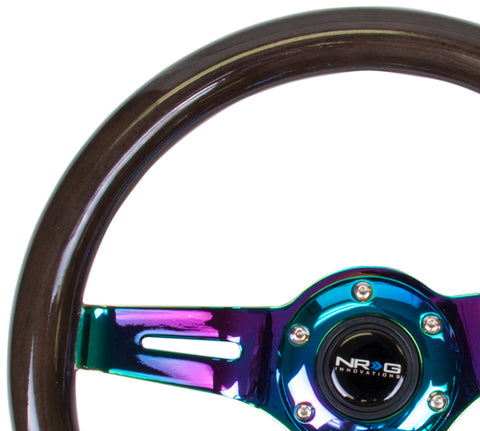 NRG Classic Wood Grain Steering Wheel (310mm) Black w/Neochrome 3-Spoke Center - ST-310BK-MC