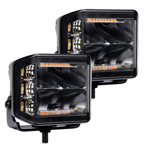 Go Rhino Xplor Blackout Combo Series Cube Sideline LED Spot Lights w/ Amber 4x3 - Blk (Pair) - 750700322SCS