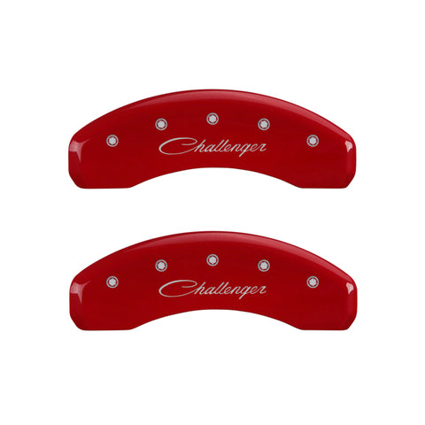 MGP 4 Caliper Covers Engraved Front & Rear Cursive/Challenger Red finish silver ch - 12088SCLSRD