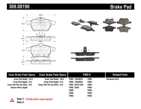 StopTech Performance Brake Pads - 309.08190