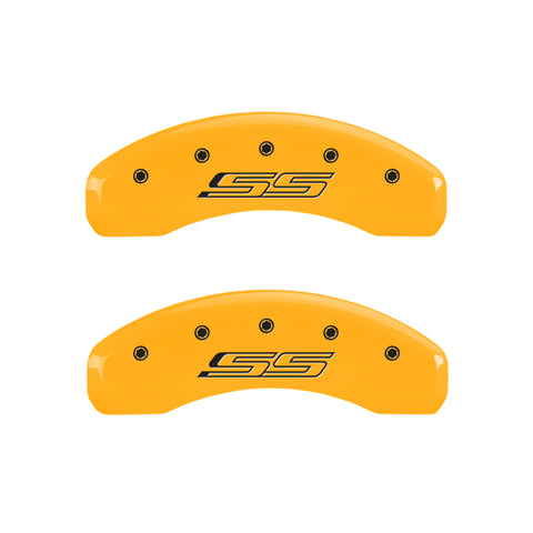 MGP 4 Caliper Covers Engraved Front Gen 5/Camaro Engraved Rear Gen 5/SS Yellow finish black ch - 14241SCS5YL