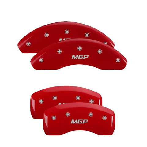 MGP 4 Caliper Covers Engraved Front & Rear MGP Red Finish Silver Characters for 2018 Toyota Camry - 16238SMGPRD