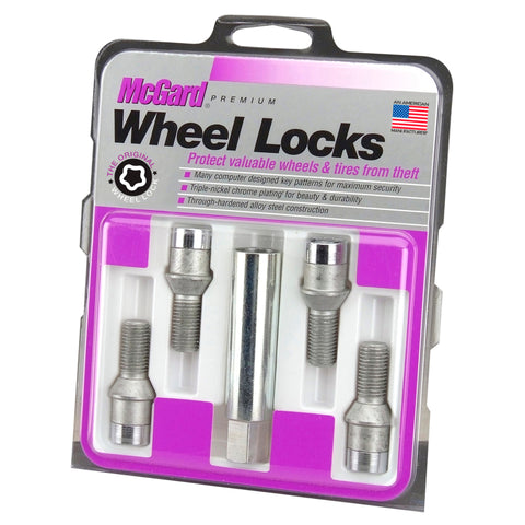 McGard Wheel Lock Bolt Set - 4pk. (Tuner / Cone Seat) M12X1.5 / 17mm Hex / 22.4mm Shank L. - Chrome - 27192